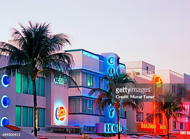 art deco buildings on ocean drive - miami stock pictures, royalty-free photos & images