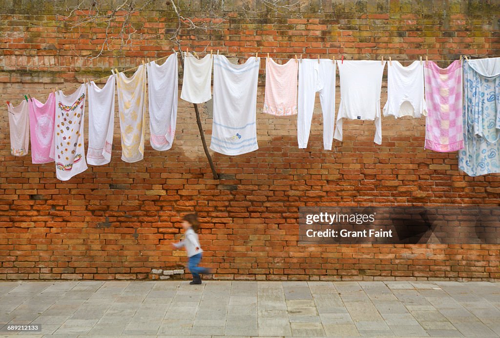 Laundry hanging.