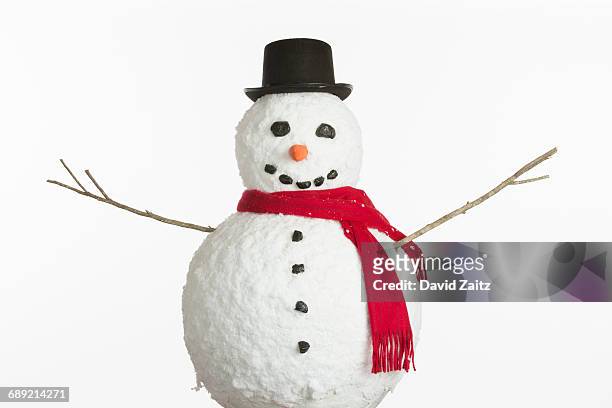 snowman on white background - snow man stock pictures, royalty-free photos & images