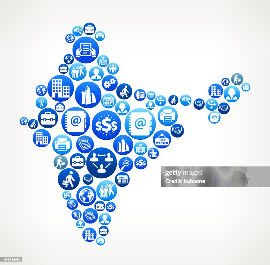 India Work and Employment Blue Vector Button Pattern