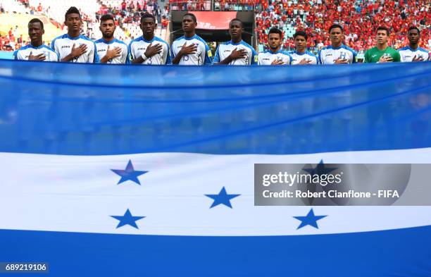 Honduras line up for the FIFA U-20 World Cup Korea Republic 2017 group E match between Honduras and Vietnam at Jeonju World Cup Stadium on May 28,...