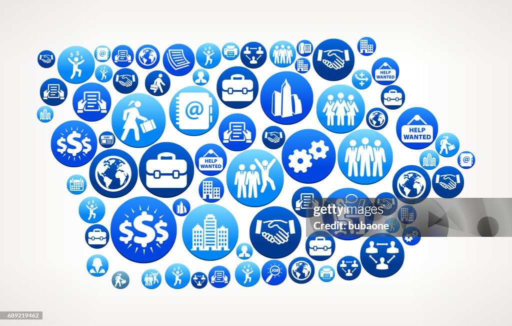 Iowa Work and Employment Blue Vector Button Pattern