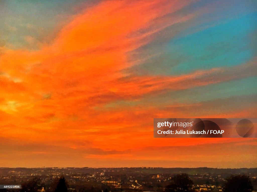 Dramatic sky over town