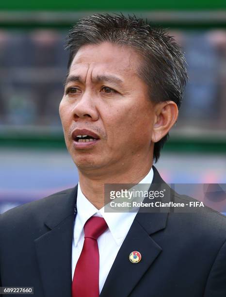 Vietnam coach Anh Tuan Hoang looks on during the FIFA U-20 World Cup Korea Republic 2017 group E match between Honduras and Vietnam at Jeonju World...