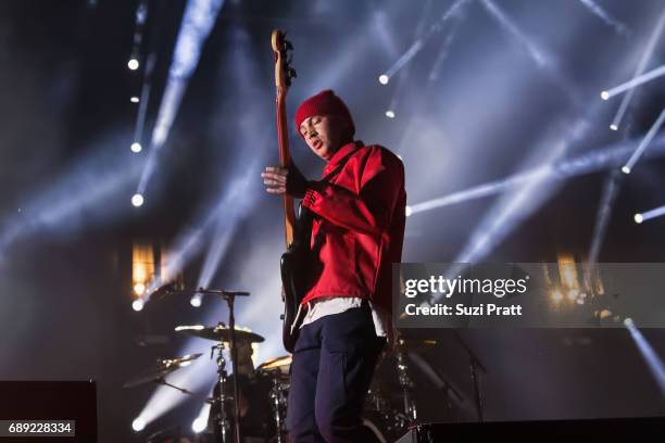 Tyler Joseph of Twenty One Pilots performs at the Sasquatch! Music Festival at Gorge Amphitheatre on May 27, 2017 in George, Washington.