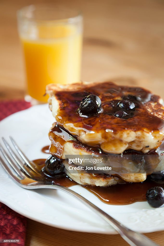 Blueberry Pancakes with Molasses Syrup