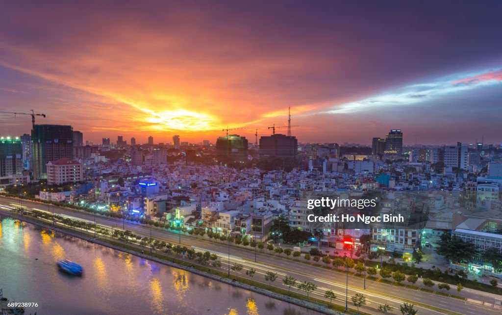 Beautiful sunset in saigon/Hochiminhcity, Viet Nam