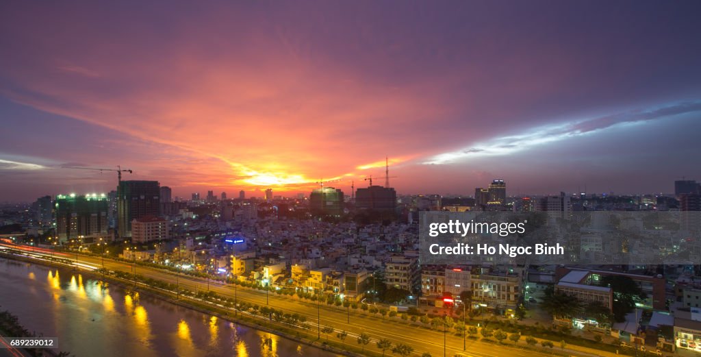 Beautiful sunset in saigon/Hochiminhcity, Viet Nam