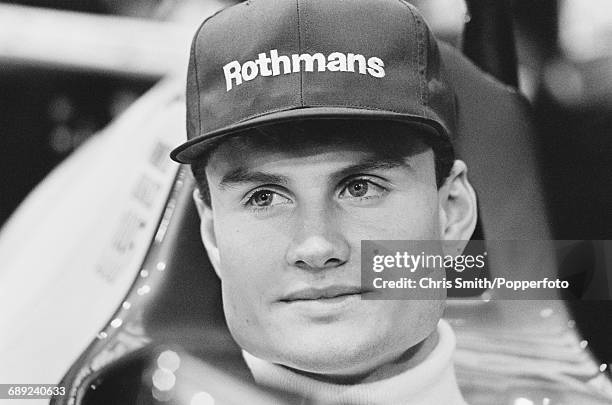 British Formula One racing driver David Coulthard pictured in the driver's seat of the Rothmans Williams Renault FW16 Renault V10 during practice and...