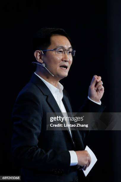 Ma Huateng, chairman and chief executive officer of Tencent Holdings Ltd. Speaks during the 2017 China International Big Data Industry Expo at...