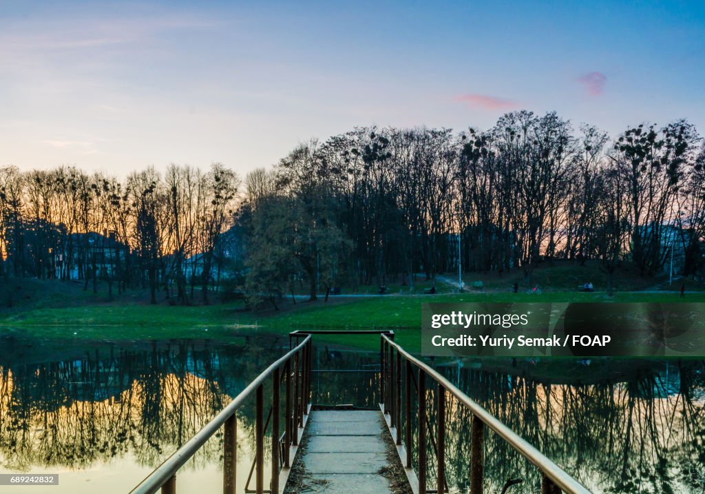 City park with idyllic lake