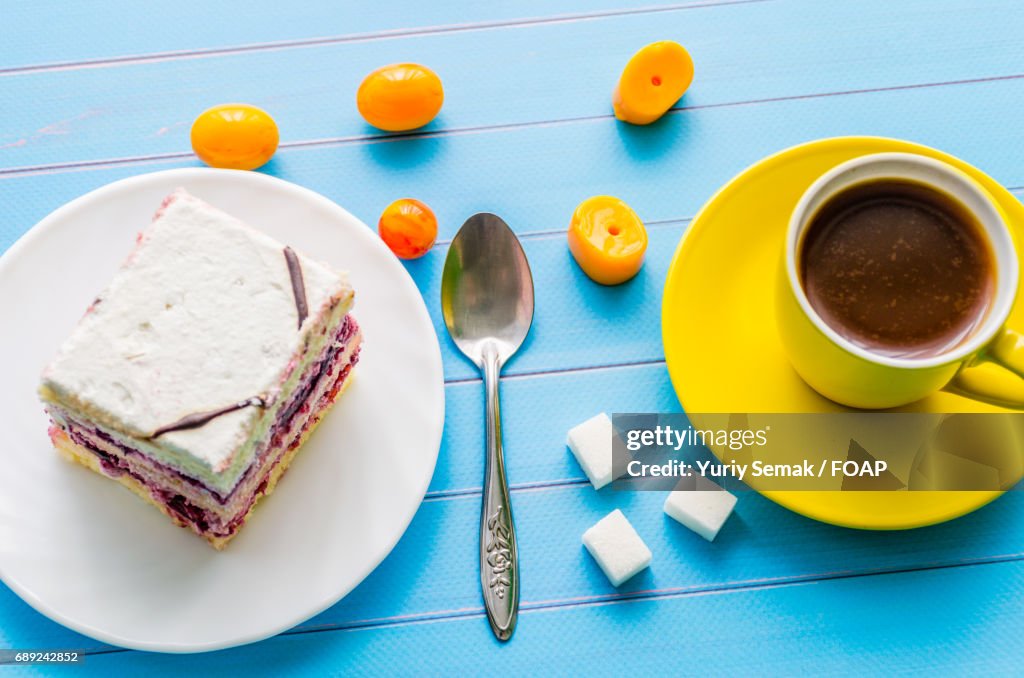 Cake and coffee for breakfast