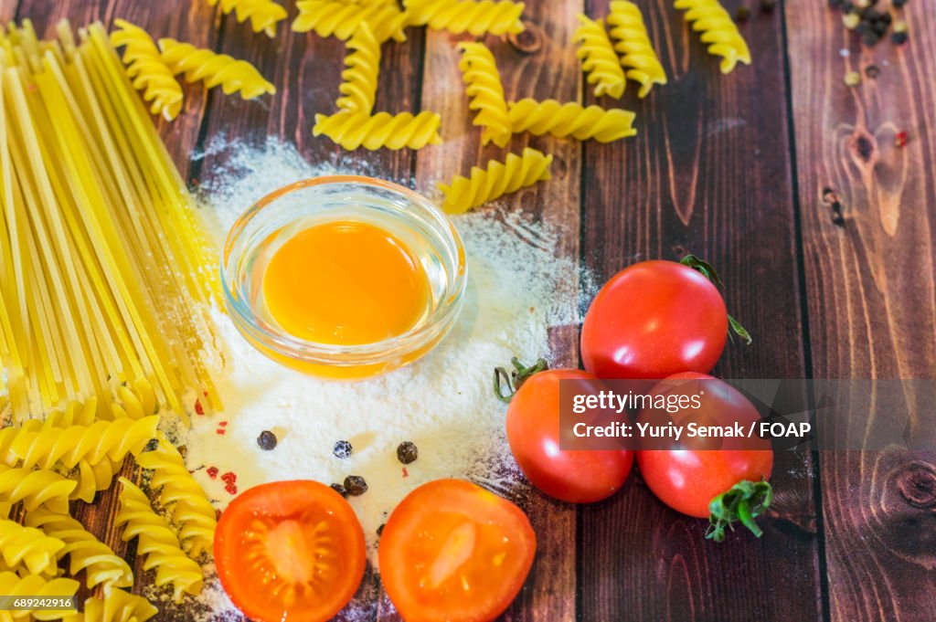 Close-up of pasta ingredients