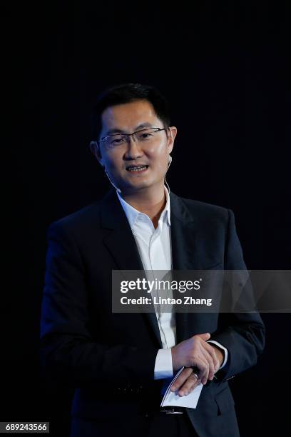 Ma Huateng, chairman and chief executive officer of Tencent Holdings Ltd. Speaks during the 2017 China International Big Data Industry Expo at...