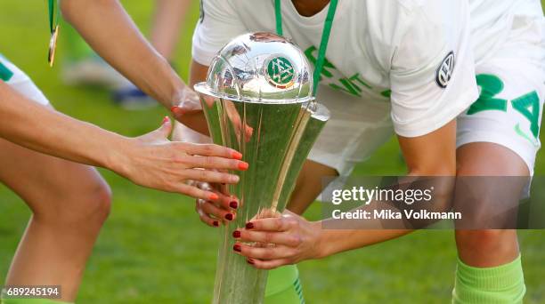 Close up view of the trophy during the Women's DFB Cup Final 2017 match between SC Sand and VFL Wolfsburg at RheinEnergieStadion on May 27, 2017 in...