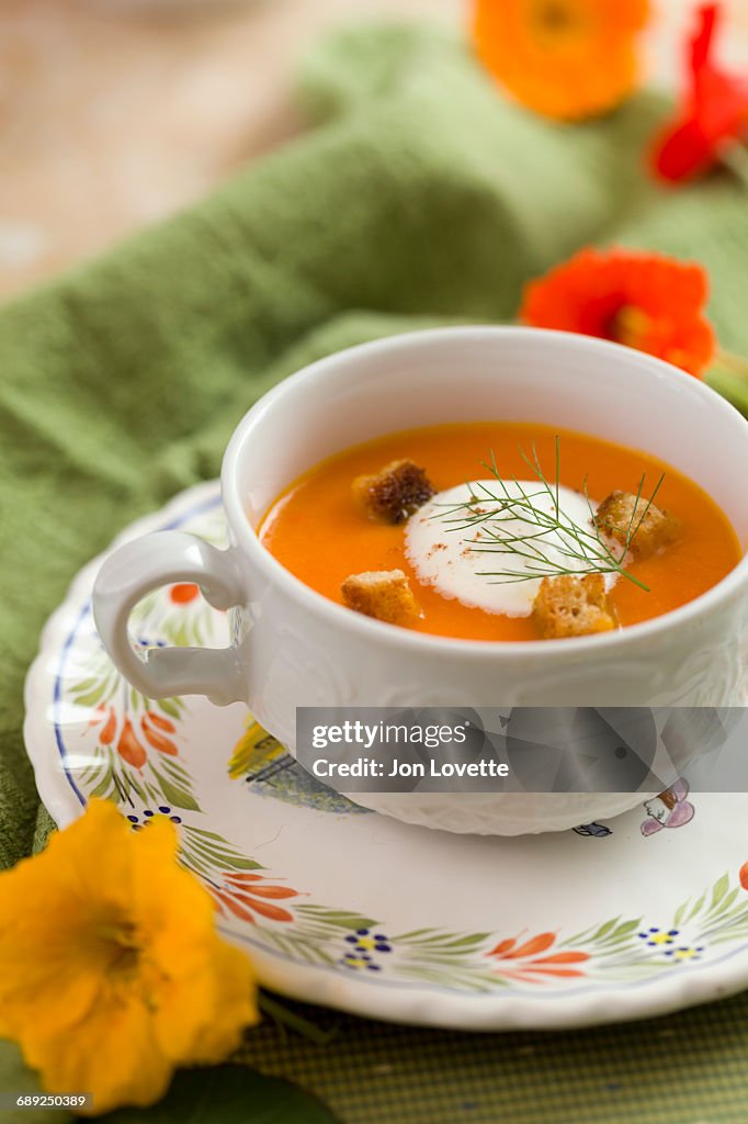 Carrot soup with crème fraîche