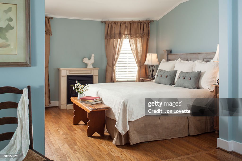 Blue Bedroom with daisies and books