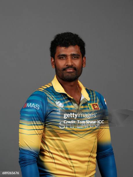 Thisara Perera of Sri Lanka poses for a picture during the Sri Lanka Portrait Session for the ICC Champions Trophy at Grand Hyatt on May 27, 2017 in...