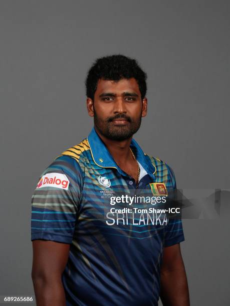 Thisara Perera of Sri Lanka poses for a picture during the Sri Lanka Portrait Session for the ICC Champions Trophy at Grand Hyatt on May 27, 2017 in...