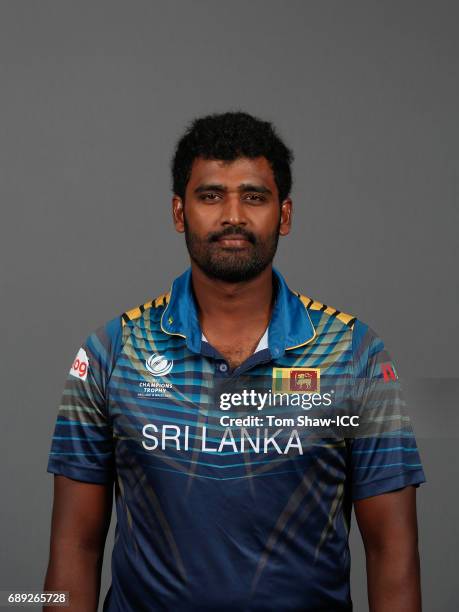 Thisara Perera of Sri Lanka poses for a picture during the Sri Lanka Portrait Session for the ICC Champions Trophy at Grand Hyatt on May 27, 2017 in...