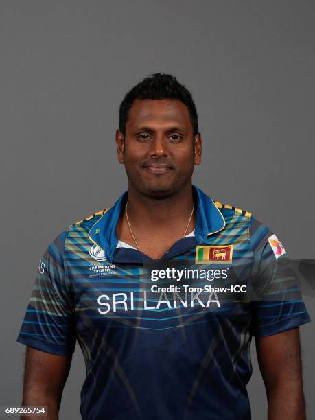 Angelo Mathews of Sri Lanka poses for a picture during the Sri Lanka Portrait Session for the ICC Champions Trophy at Grand Hyatt on May 27, 2017 in...