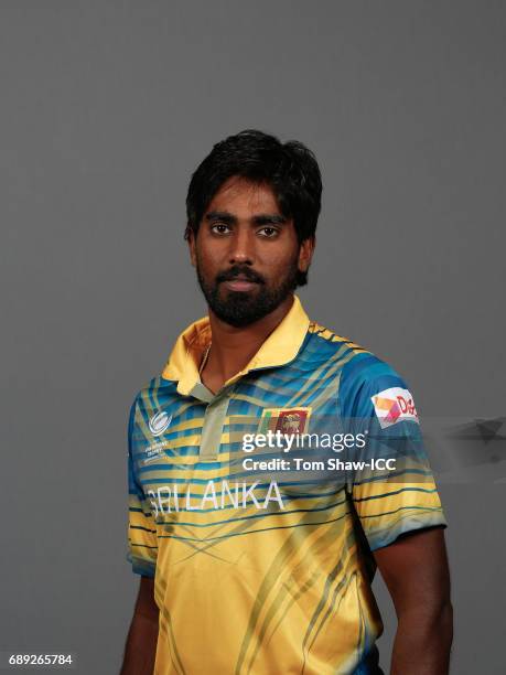 Nuwan Pradeep of Sri Lanka poses for a picture during the Sri Lanka Portrait Session for the ICC Champions Trophy at Grand Hyatt on May 27, 2017 in...
