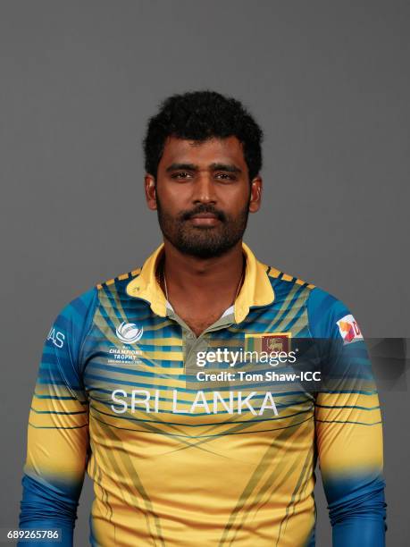 Thisara Perera of Sri Lanka poses for a picture during the Sri Lanka Portrait Session for the ICC Champions Trophy at Grand Hyatt on May 27, 2017 in...