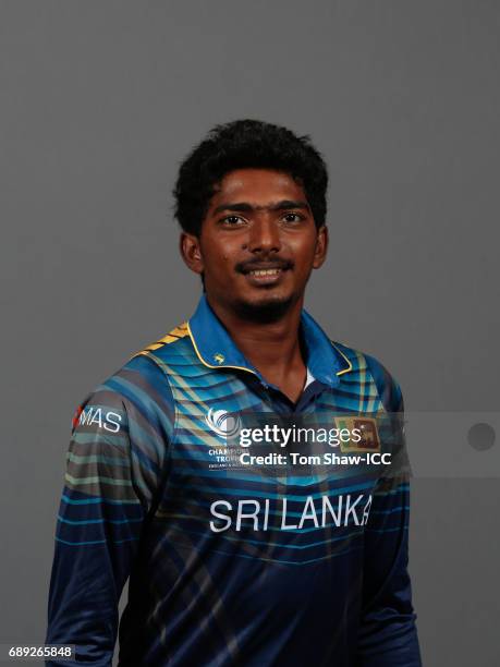 Lakshan Sandakan of Sri Lanka poses for a picture during the Sri Lanka Portrait Session for the ICC Champions Trophy at Grand Hyatt on May 27, 2017...