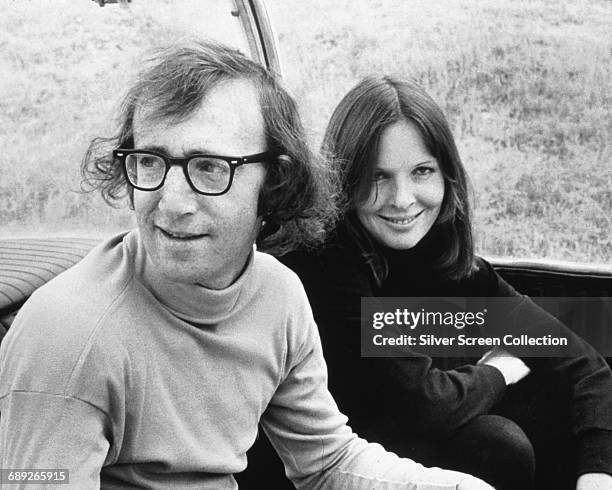 Actors Woody Allen and Diane Keaton on the set of comedy film 'Sleeper', 1973.