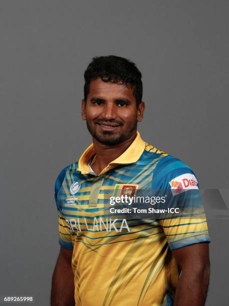Kusal Perera of Sri Lanka poses for a picture during the Sri Lanka Portrait Session for the ICC Champions Trophy at Grand Hyatt on May 27, 2017 in...