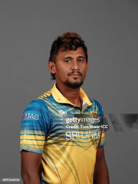 Suranga Lakmal of Sri Lanka poses for a picture during the Sri Lanka Portrait Session for the ICC Champions Trophy at Grand Hyatt on May 27, 2017 in...