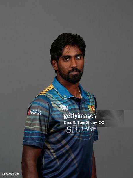 Nuwan Pradeep of Sri Lanka poses for a picture during the Sri Lanka Portrait Session for the ICC Champions Trophy at Grand Hyatt on May 27, 2017 in...