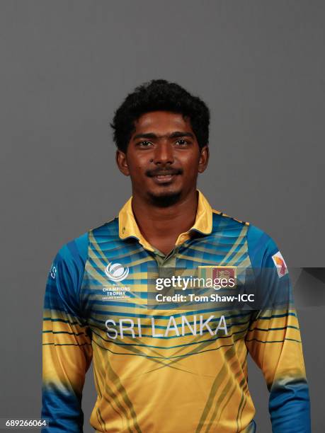 Lakshan Sandakan of Sri Lanka poses for a picture during the Sri Lanka Portrait Session for the ICC Champions Trophy at Grand Hyatt on May 27, 2017...