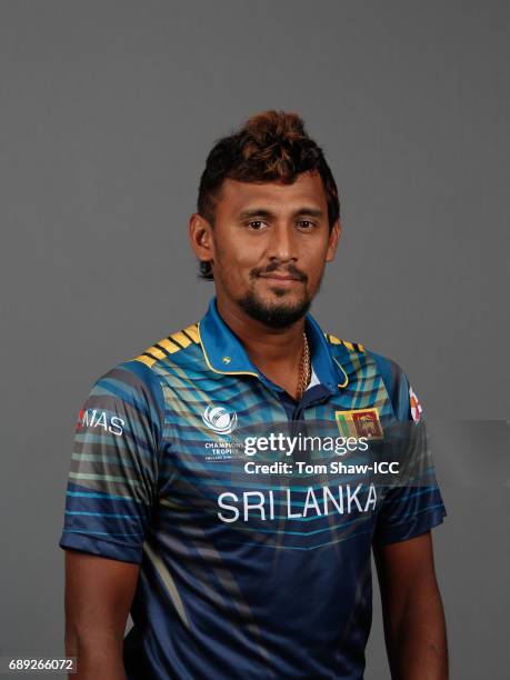 Suranga Lakmal of Sri Lanka poses for a picture during the Sri Lanka Portrait Session for the ICC Champions Trophy at Grand Hyatt on May 27, 2017 in...