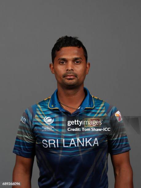 Asela Gunaratne of Sri Lanka poses for a picture during the Sri Lanka Portrait Session for the ICC Champions Trophy at Grand Hyatt on May 27, 2017 in...