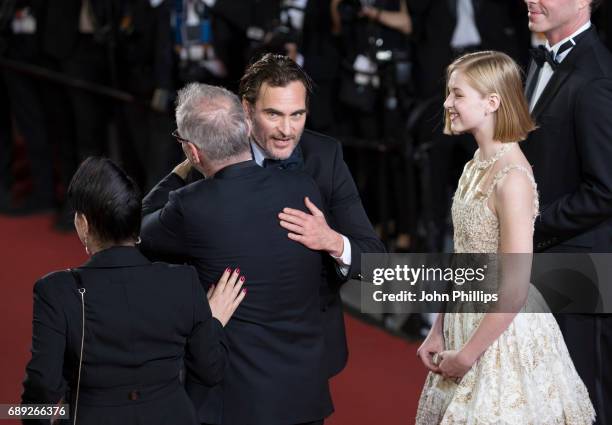 John Doman, Joaquin Phoenix, Ekaterina Samsonov, director Lynne Ramsay and Alex Manette attend the "You Were Never Really Here" screening during the...