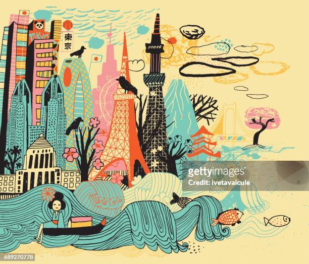 stockillustraties, clipart, cartoons en iconen met vn-tokio - tsunami