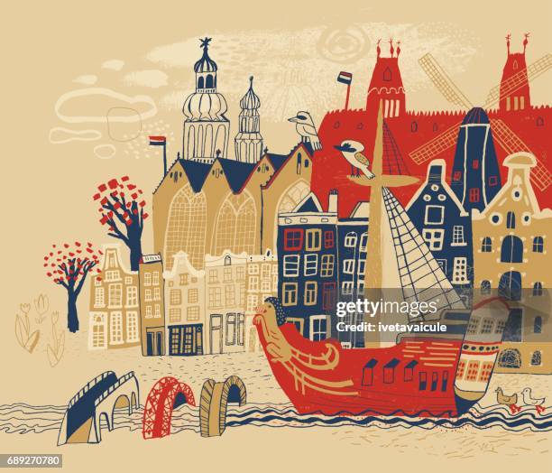 amsterdam in netherlands - rijksmuseum amsterdam stock illustrations