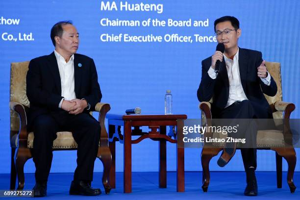 Qin Rupei, Deputy secretary of Guizhou province and Ma Huateng, chairman and chief executive officer of Tencent Holdings Ltd attend the 2017 China...