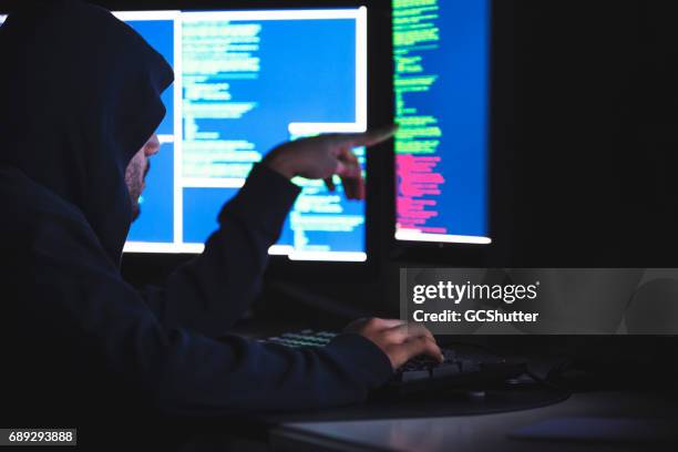 hacker writing complex algorithms - hackathon stock pictures, royalty-free photos & images