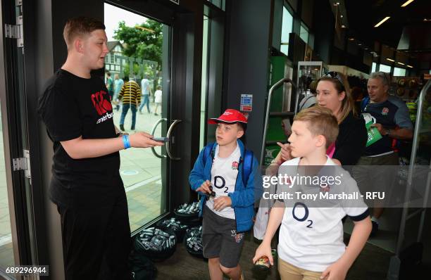 Dove + Care product are given out to the fans at the Rugby Store during the Old Mutual Wealth Cup match between England and Barbarians at Twickenham...