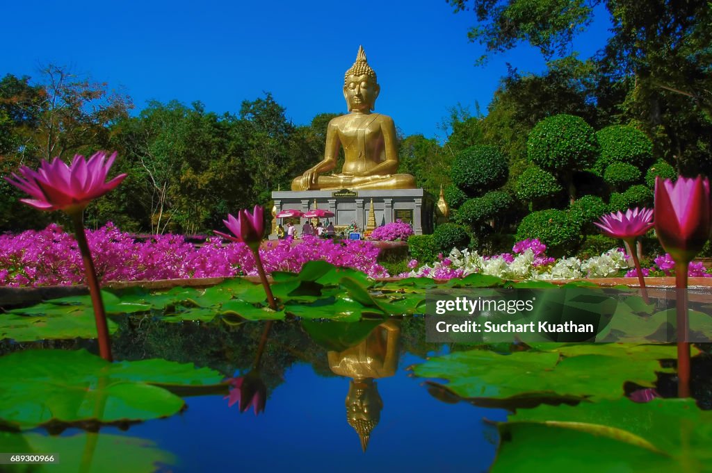 Pha Mongkhon Ming Muang and The Buddha Utthayan. Beautiful Temple of Amnat charoen, Thailand