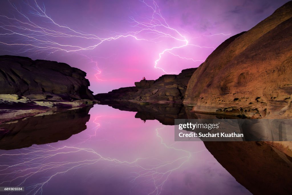 Wonderful lightning at Sam Phan Bok Ubon Ratchathani Northeastern of Thailand