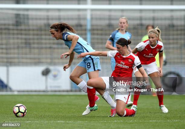 Lotte Wubben Moy of Arsenal Ladies battles with Jill Scott of Manchester City Women during the WSL 1 match between Manchester City Ladies and Arsenal...