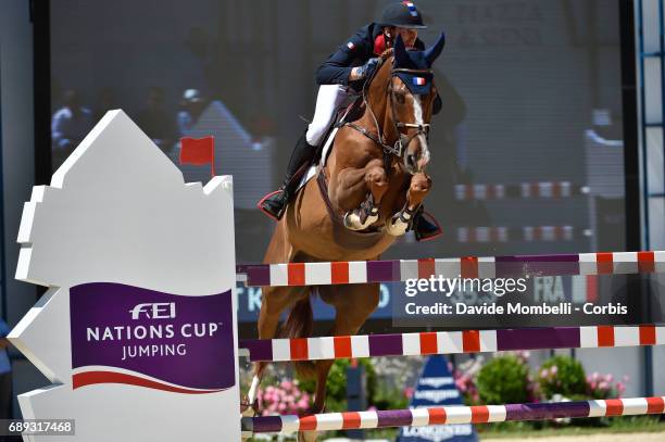 Kevin Staut of France riding Reveur De Hurtebise H D C during the FEI Nations Cup Piazza di Siena on May 26, 2017 in Villa Borghese Rome, Italy.