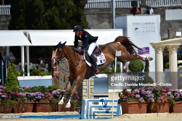Kevin Staut of France riding Reveur De Hurtebise H D C during the FEI Nations Cup Piazza di Siena on May 26, 2017 in Villa Borghese Rome, Italy.
