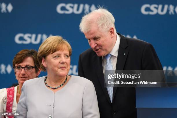 German Chancellor and Chairwoman of the German Christian Democrats Angela Merkel and Bavarian Governor and Chairman of the Bavarian Christian...