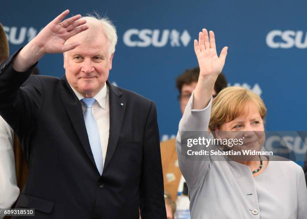 German Chancellor and Chairwoman of the German Christian Democrats Angela Merkel and Bavarian Governor and Chairman of the Bavarian Christian...