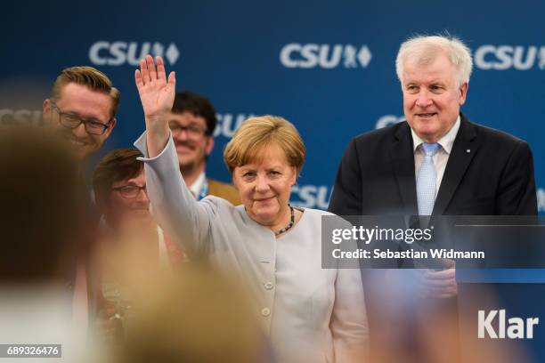 German Chancellor and Chairwoman of the German Christian Democrats Angela Merkel and Bavarian Governor and Chairman of the Bavarian Christian...