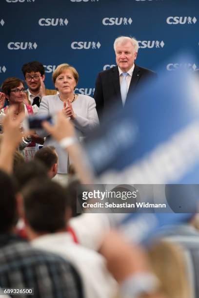 German Chancellor and Chairwoman of the German Christian Democrats Angela Merkel and Bavarian Governor and Chairman of the Bavarian Christian...
